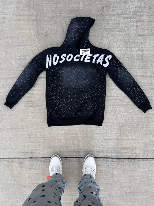 “NOSOCIETAS“ Rhinestone Acid Wash Hoodie