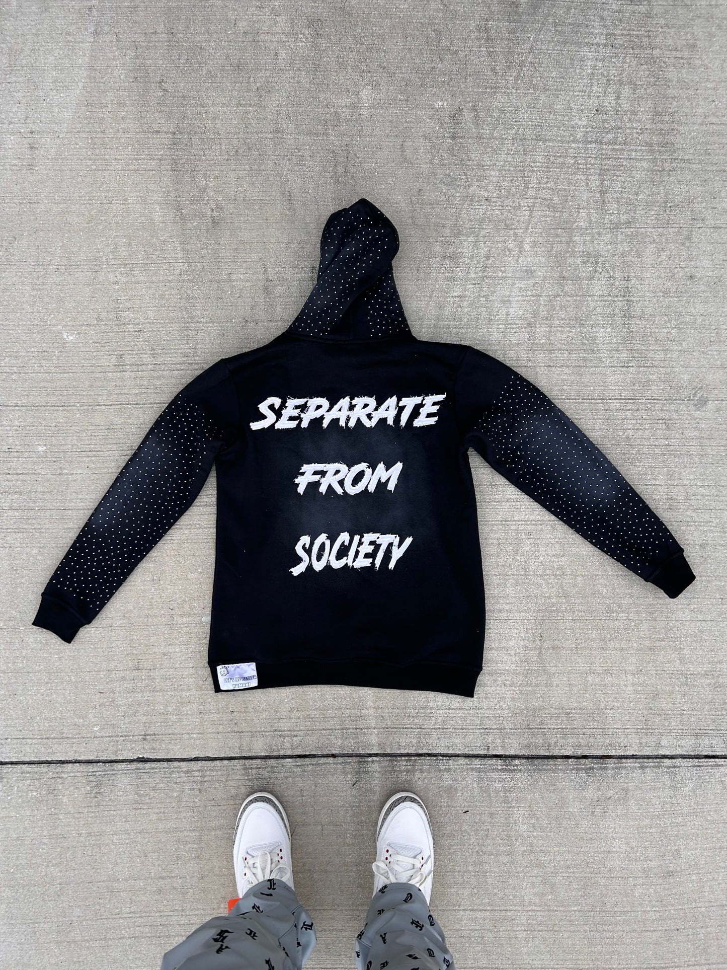 “NOSOCIETAS“ Rhinestone Acid Wash Hoodie